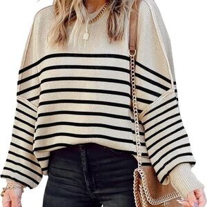 Striped Cream and Black Women's Knit Sweater